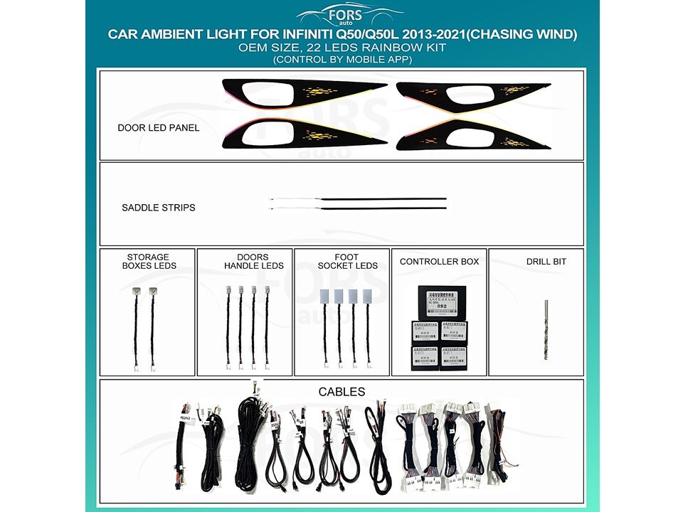 Підсвітка салону FORS.auto для Infiniti Q50/Q50L 2013-2021 (Chasing Wind)-22 LEDs Підсвітка салону Infiniti Q50 FORS auto