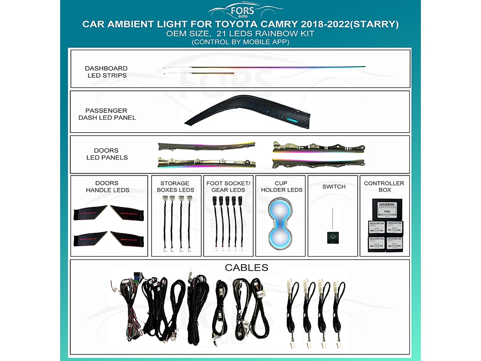 Підсвітка салону FORS.auto для Toyota Camry 2018-2022 (Starry)-21 LEDs Підсвітка салону Toyota Camry