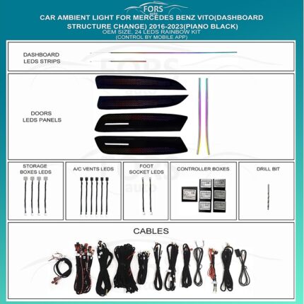 Підсвітка салону Mercedes Benz Vito FORS.auto (Dashboard Structure Change) 2016-2023 (Piano Black)-24 LEDs