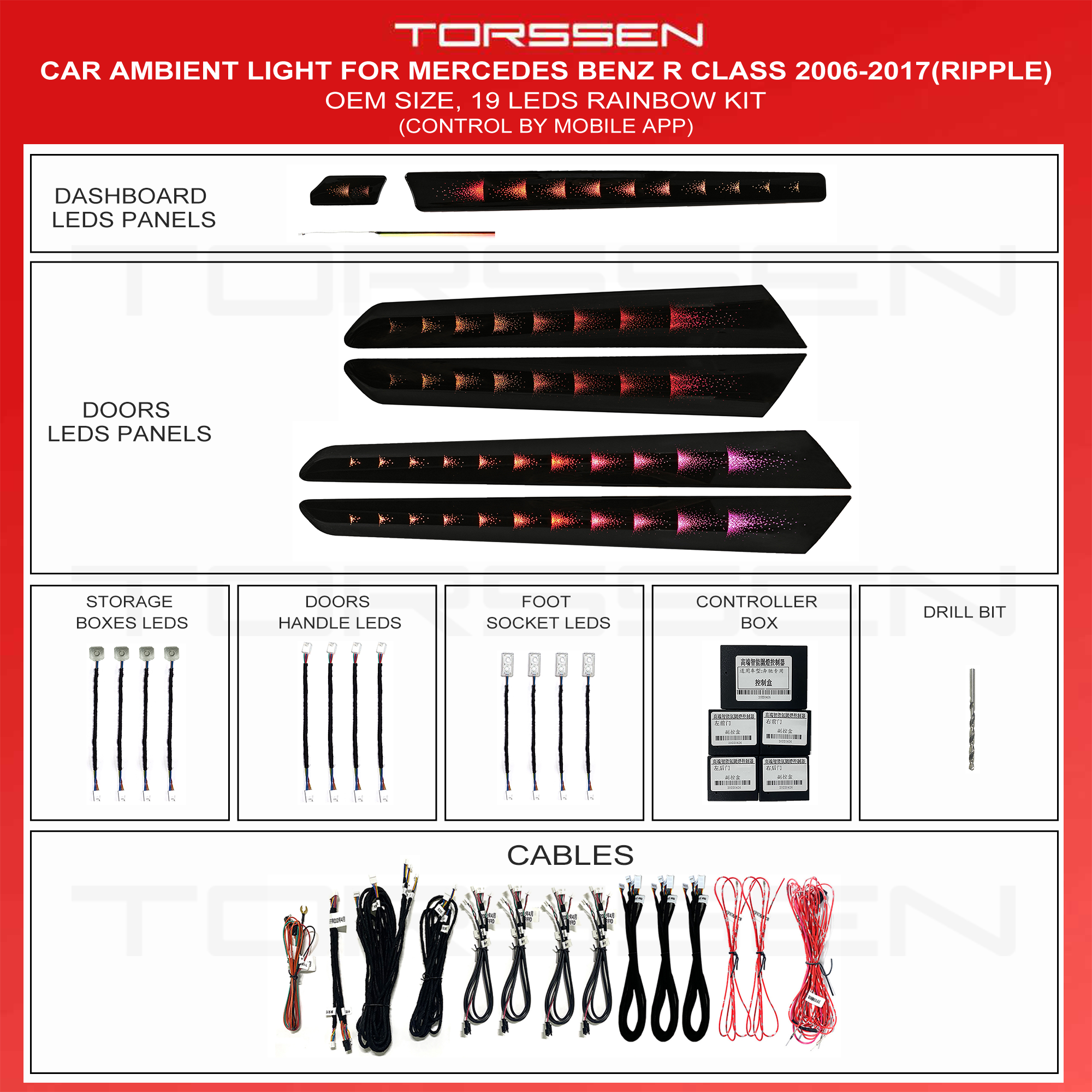 Підсвітка салону Torssen Mercedes R-class 2006-2017(Ripple) - 19Leds Підсвітка салону Torssen Mercedes R-class 2006-2017(Ripple) - 19Leds - Зображення 1