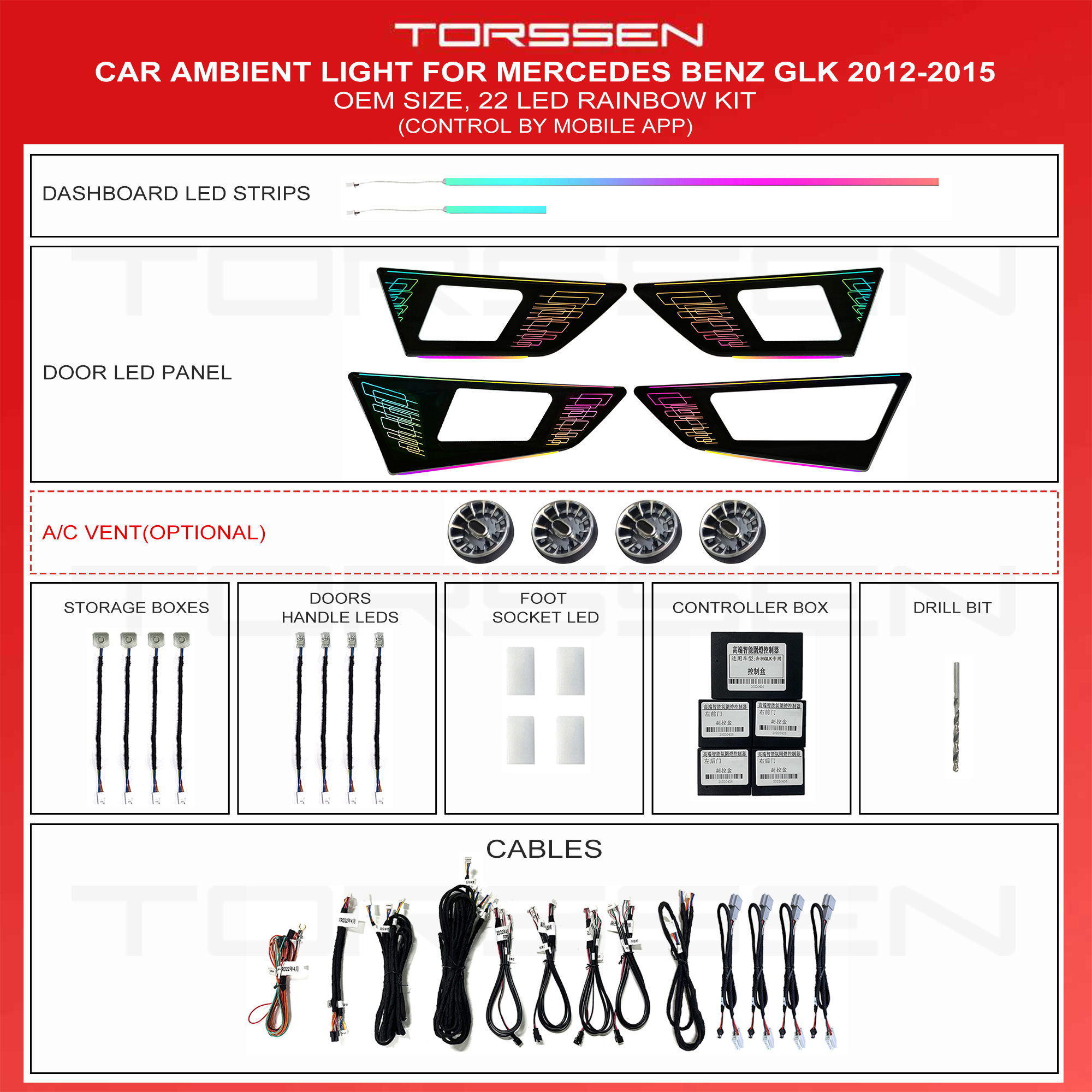 Підсвітка салону Torssen Mercedes GLK 2012-2015 - 22Leds Підсвітка салону Torssen Mercedes GLK 2012-2015 - 22Leds - Зображення 1