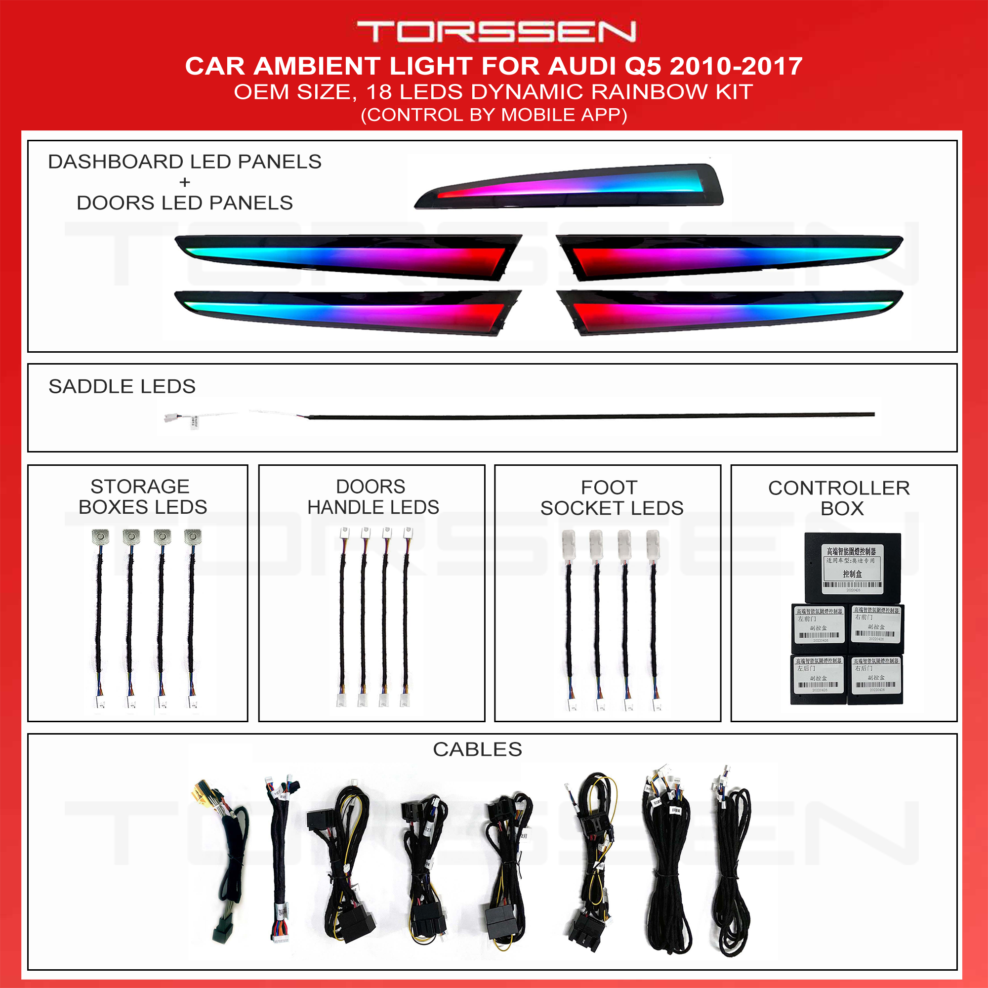 Підсвітка салону Torssen Audi Q5 2010-2017(Dynamic)-18 Leds Підсвітка салону Torssen Audi Q5 2010-2017(Dynamic)-18 Leds - Зображення 1