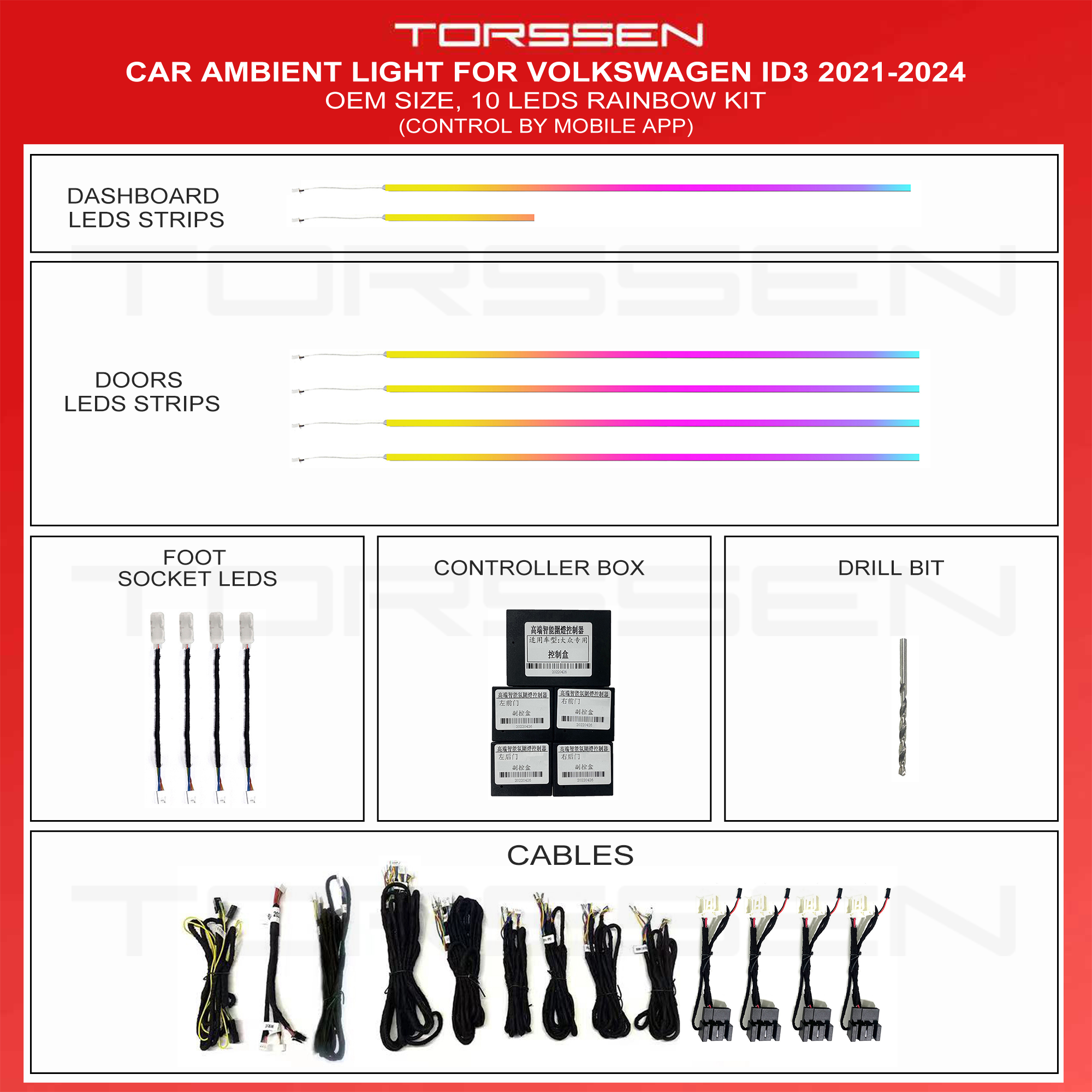 Підсвітка салону Torssen VW ID3 2021-2024-10 Leds Підсвітка салону Torssen VW ID3 2021-2024-10 Leds - Зображення 1