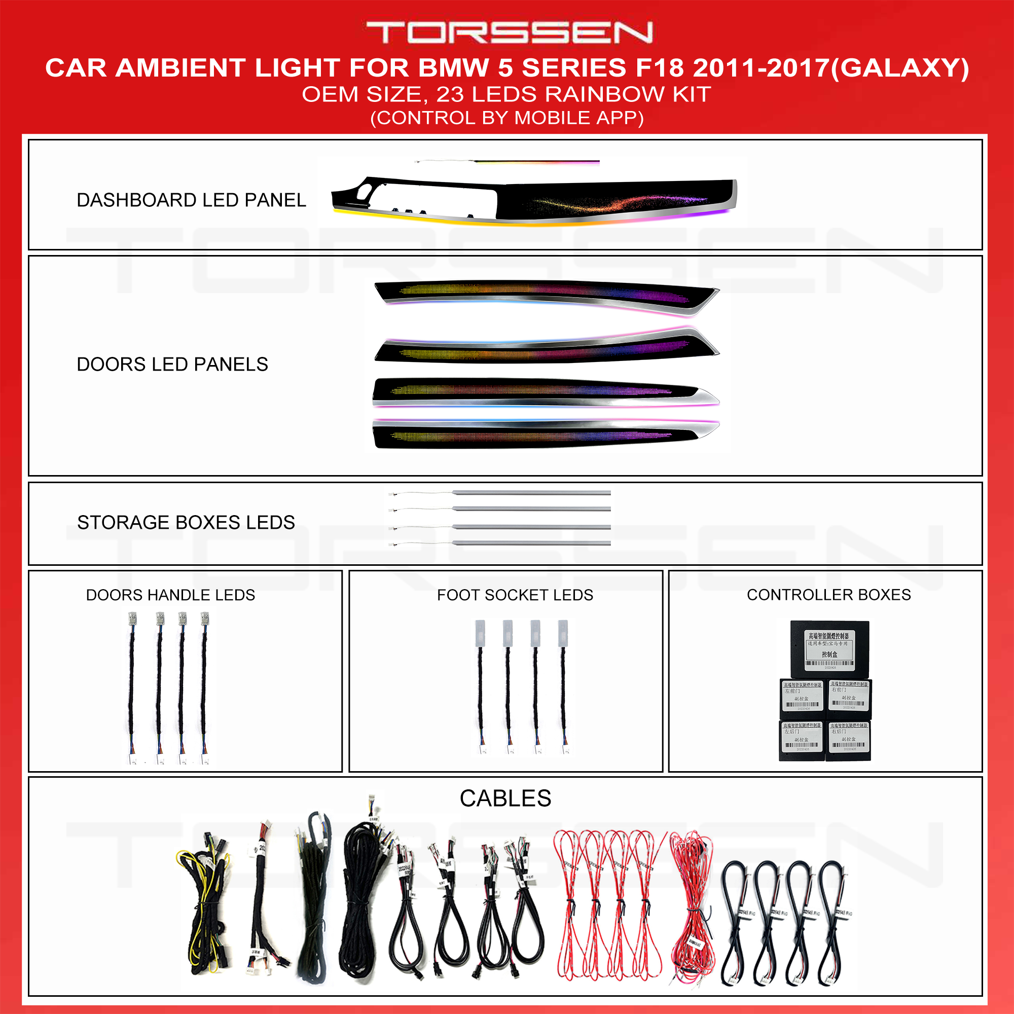 Підсвітка салону Torssen BMW 5 Series(F18) 2011-2017(Galaxy)-23 Leds Підсвітка салону Torssen BMW 5 Series(F18) 2011-2017(Galaxy)-23 Leds - Зображення 1