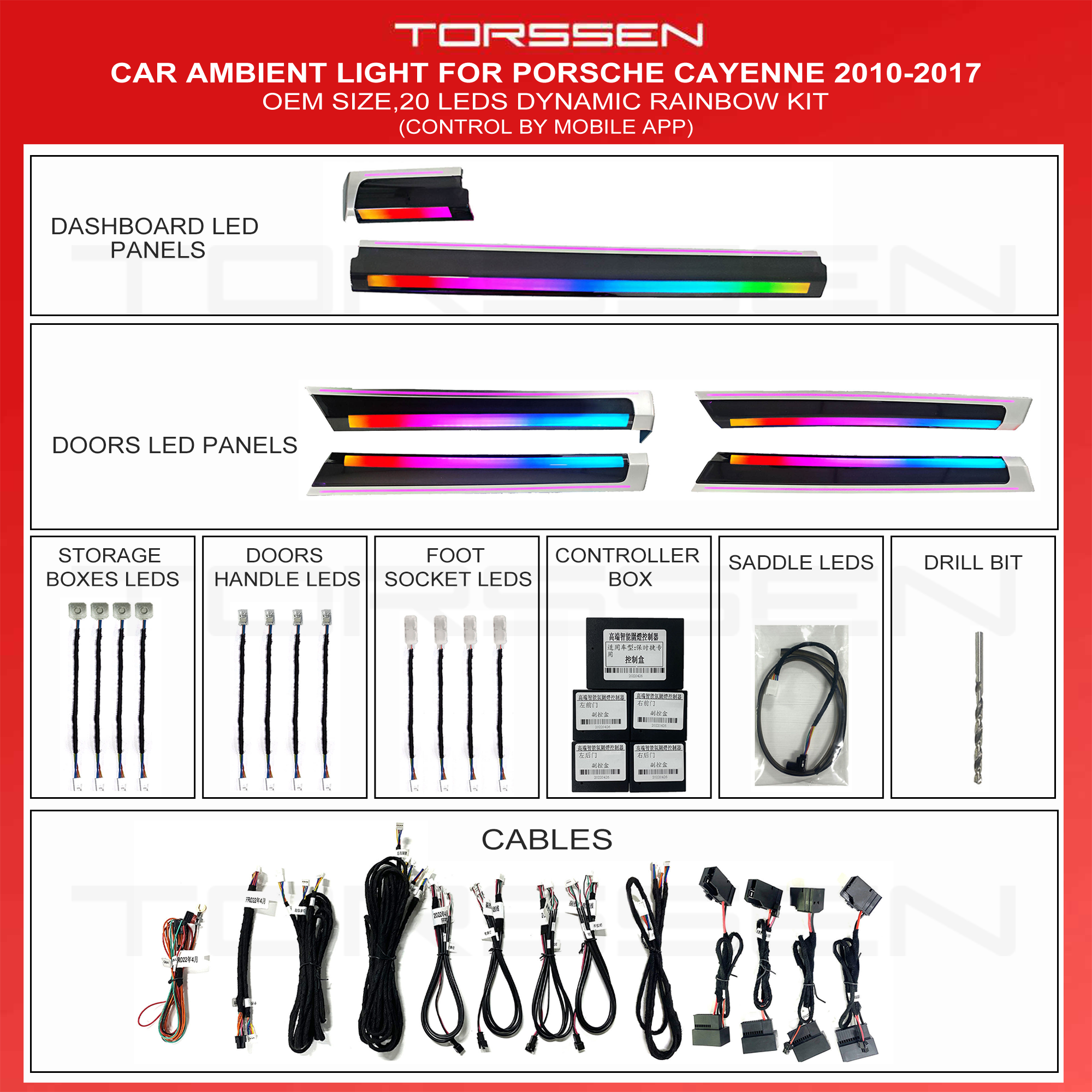 Підсвітка салону Torssen Porsche Cayenne 2010-2017 (Dynamic)-20 Leds Підсвітка салону Torssen Porsche Cayenne 2010-2017 (Dynamic)-20 Leds - Зображення 1