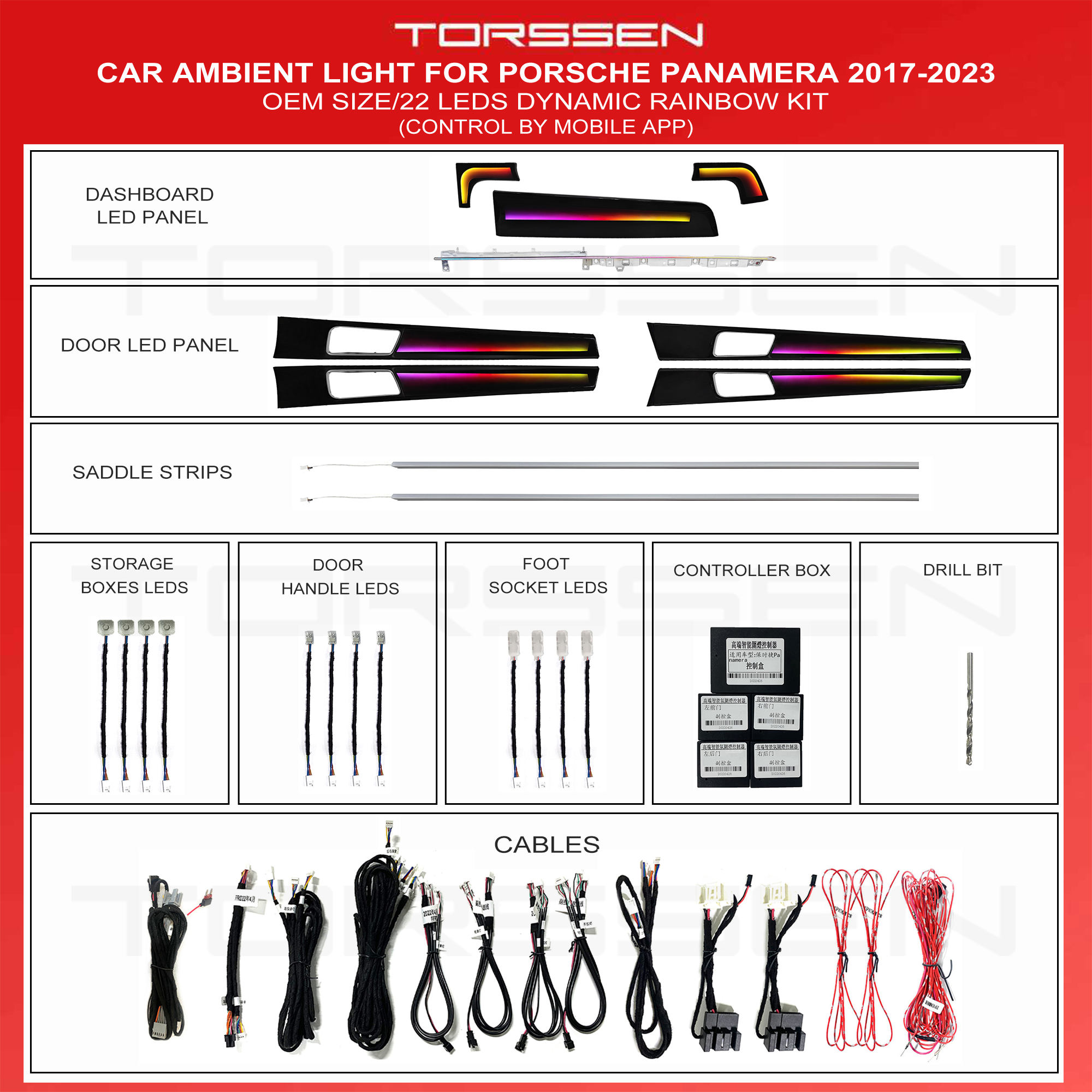 Підсвітка салону Torssen Porsche Panamera 2017-2023 (Dynamic)-22 Leds Підсвітка салону Torssen Porsche Panamera 2017-2023 (Dynamic)-22 Leds - Зображення 1