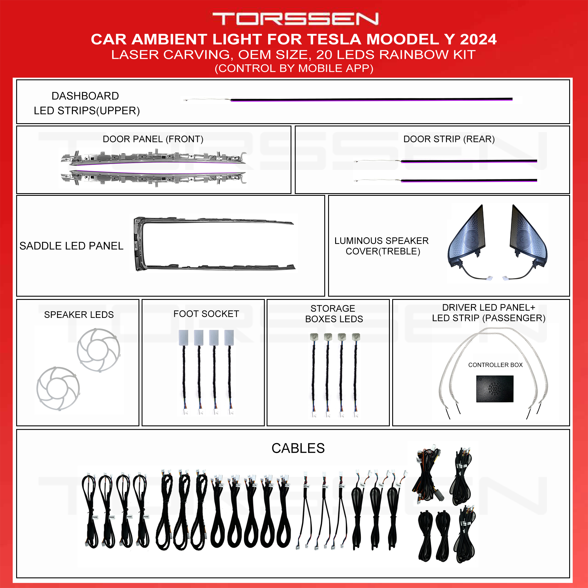Підсвітка салону Torssen Tesla Model Y 2024 (Laser Carving)-20 Leds Підсвітка салону Torssen Tesla Model Y 2024 (Laser Carving)-20 Leds - Зображення 1