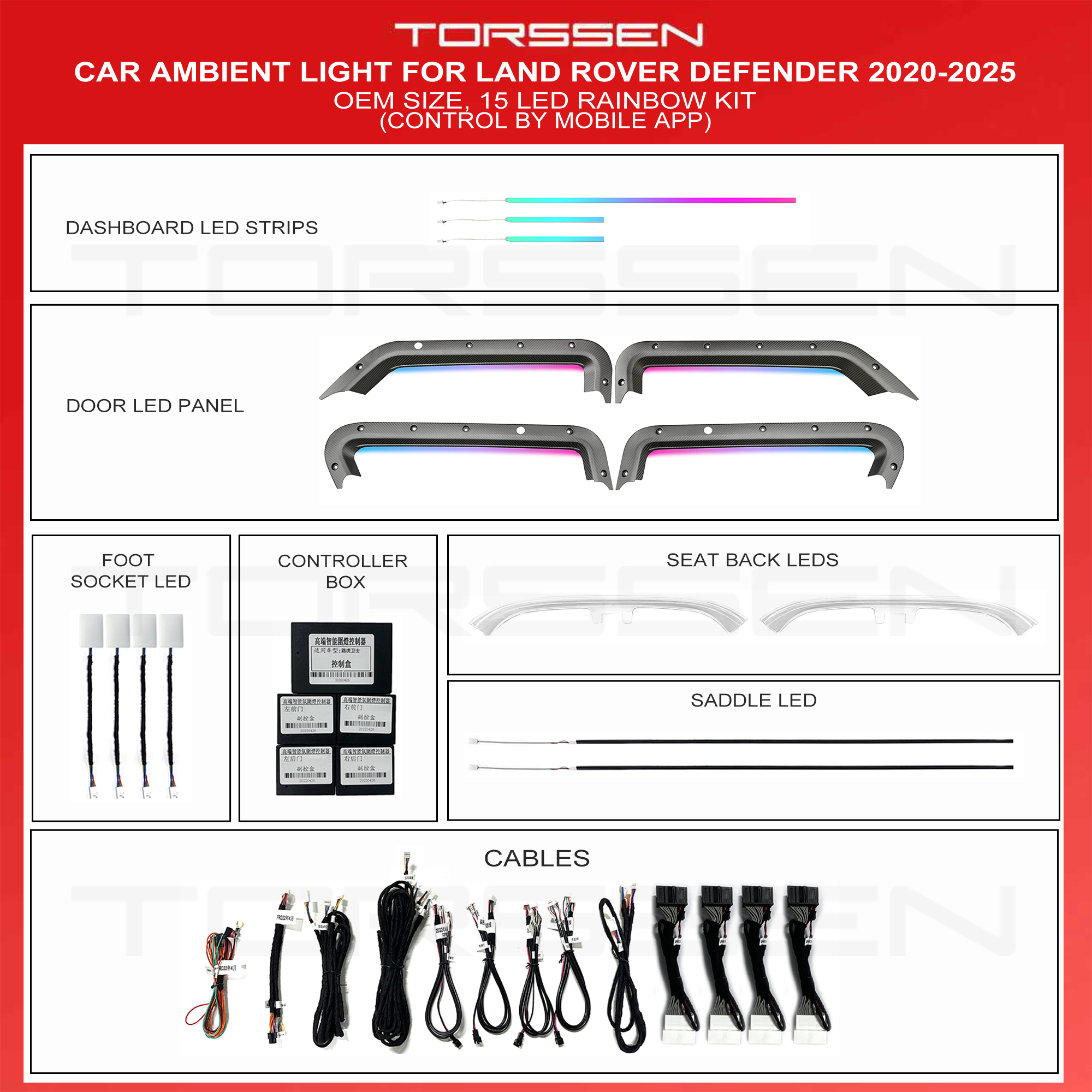 Підсвітка салону Torssen Land Rover Defender 2020-2025-15 Leds Підсвітка салону Torssen Land Rover Defender 2020-2025-15 Leds - Зображення 1