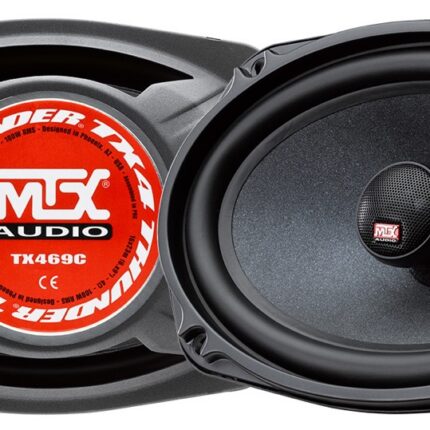 Коаксіальна акустика MTX TX469C — глянцева преміальна 2-смугова система 6x9 дюймів з високою потужністю 685 Вт, чутливістю 94,5 дБ та опорою 4 Ом для точного відтворення звуку у будь-яких авто
