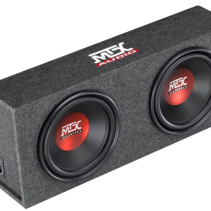 Близна зйомка сабвуфера MTX RTE12x2DV, зосереджена на його густій сітці і підкріпленнях