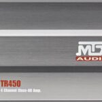Чотирьохканальний підсилювач MTX TR450 у форматі боксику з передньою панеллю та індикаторами