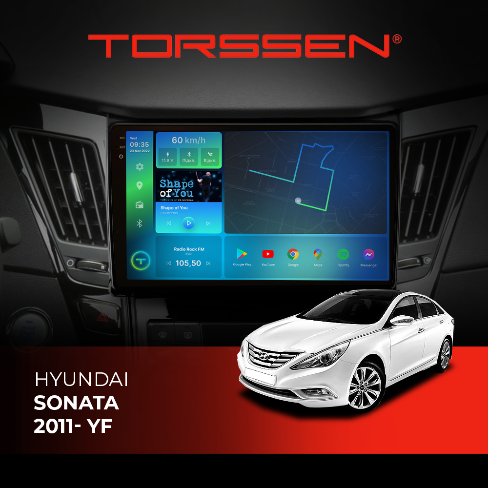 Штатна магнітола Torssen 2K Hyundai Sonata 11- YF FL9 4+64Gb 4G Carplay DSP Штатна магнітола
