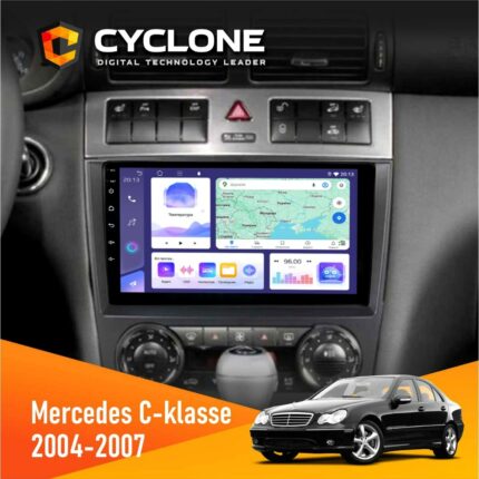 Штатна магнітола Mercedes Benz W203 Cyclone C9-011 на передній панелі