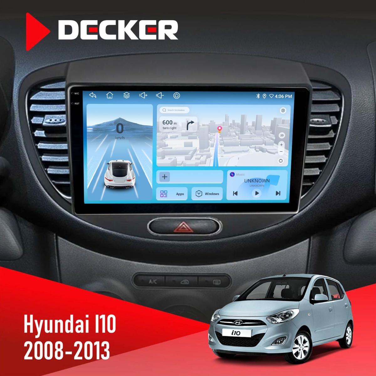 Штатна магнітола Hyundai I10 2008-2013 Decker D9-010 6x128 DSP 4G 2K Штатна магнітола Hyundai I10 2008-2013 Decker D9-010 6x128 DSP 4G 2K - Зображення 1