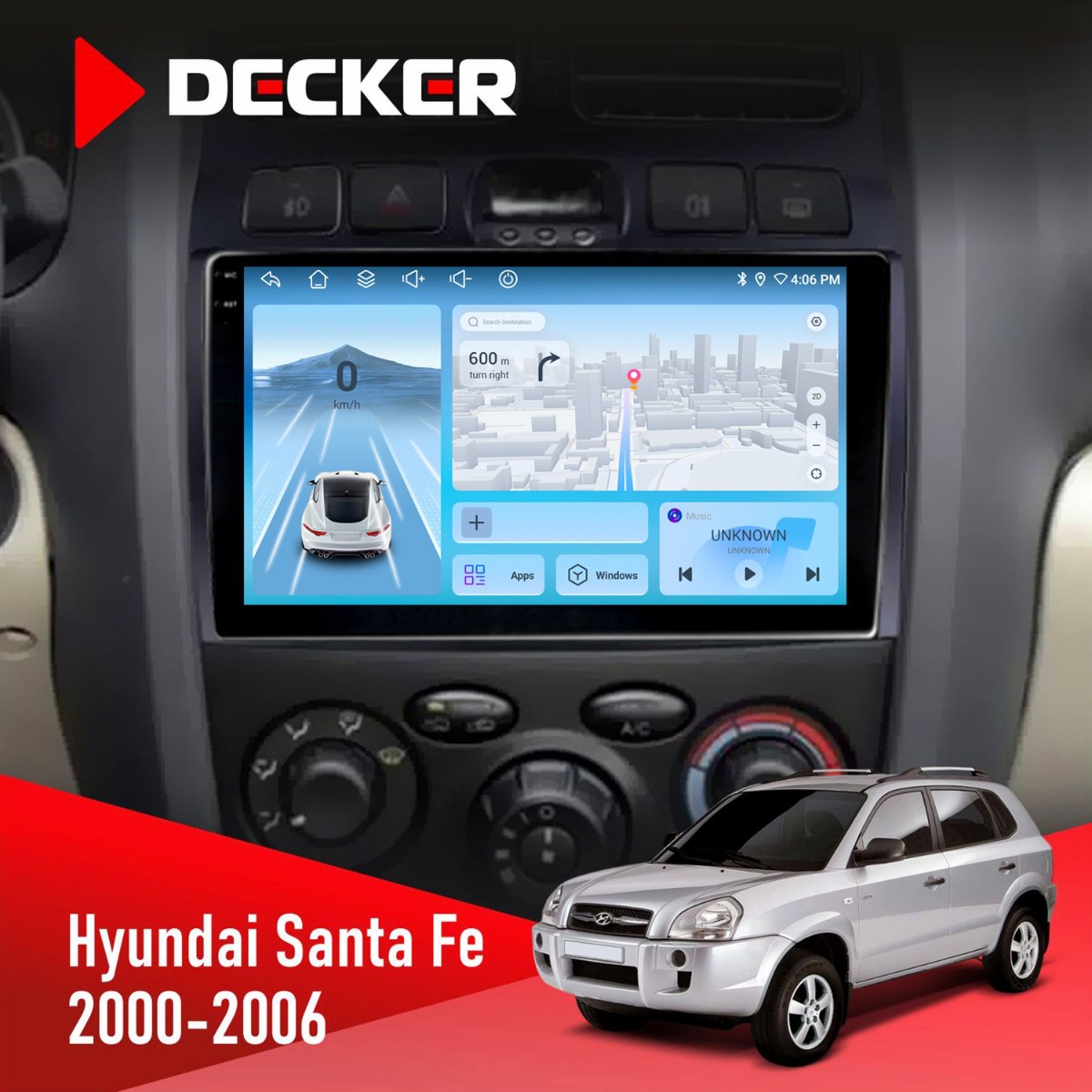 Штатна магнітола Hyundai Santa Fe 2000-2006 Decker D9-010 6x128 DSP 4G 2K Штатна магнітола Hyundai Santa Fe 2000-2006 Decker D9-010 6x128 DSP 4G 2K - Зображення 1