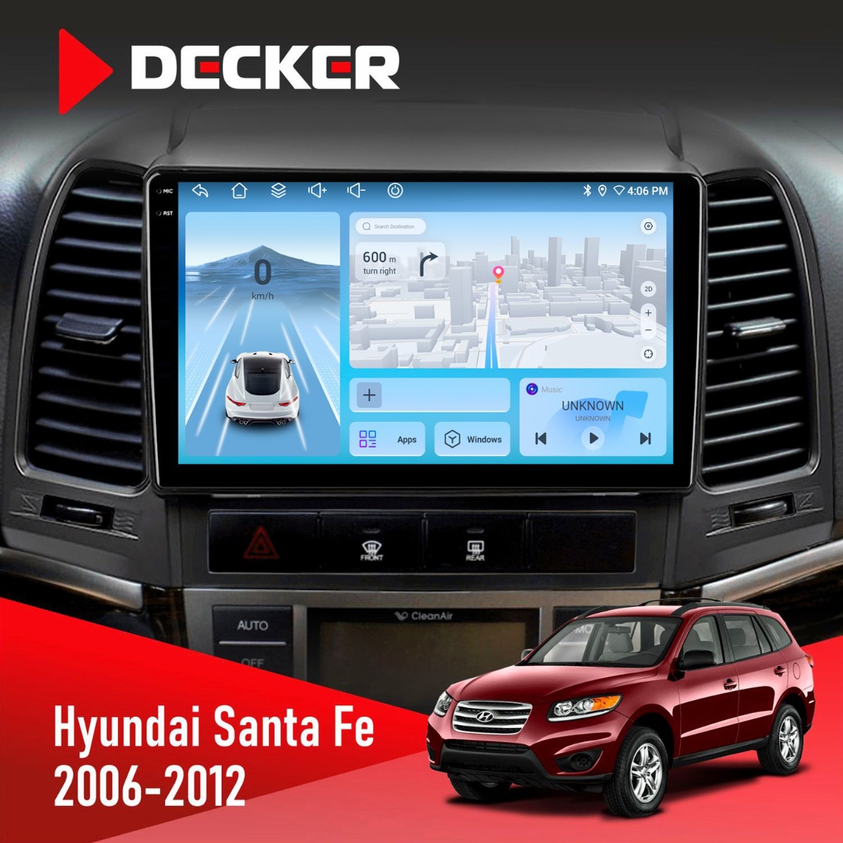 Штатна магнітола Hyundai Santa Fe 2006-2012 Decker D9-010 6x128 DSP 4G 2K Штатна магнітола Hyundai Santa Fe 2006-2012 Decker D9-010 6x128 DSP 4G 2K - Зображення 1