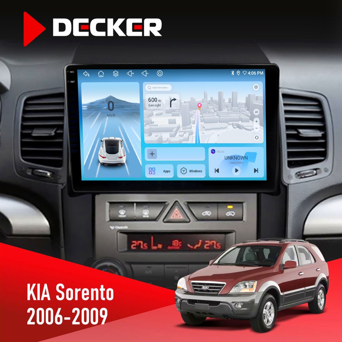 Штатна магнітола KIA Sorento (BL) 2006-2009 Decker D9-010 6x128 DSP 4G 2K Штатна магнітола KIA Sorento (BL) 2006-2009 Decker D9-010 6x128 DSP 4G 2K - Зображення 1