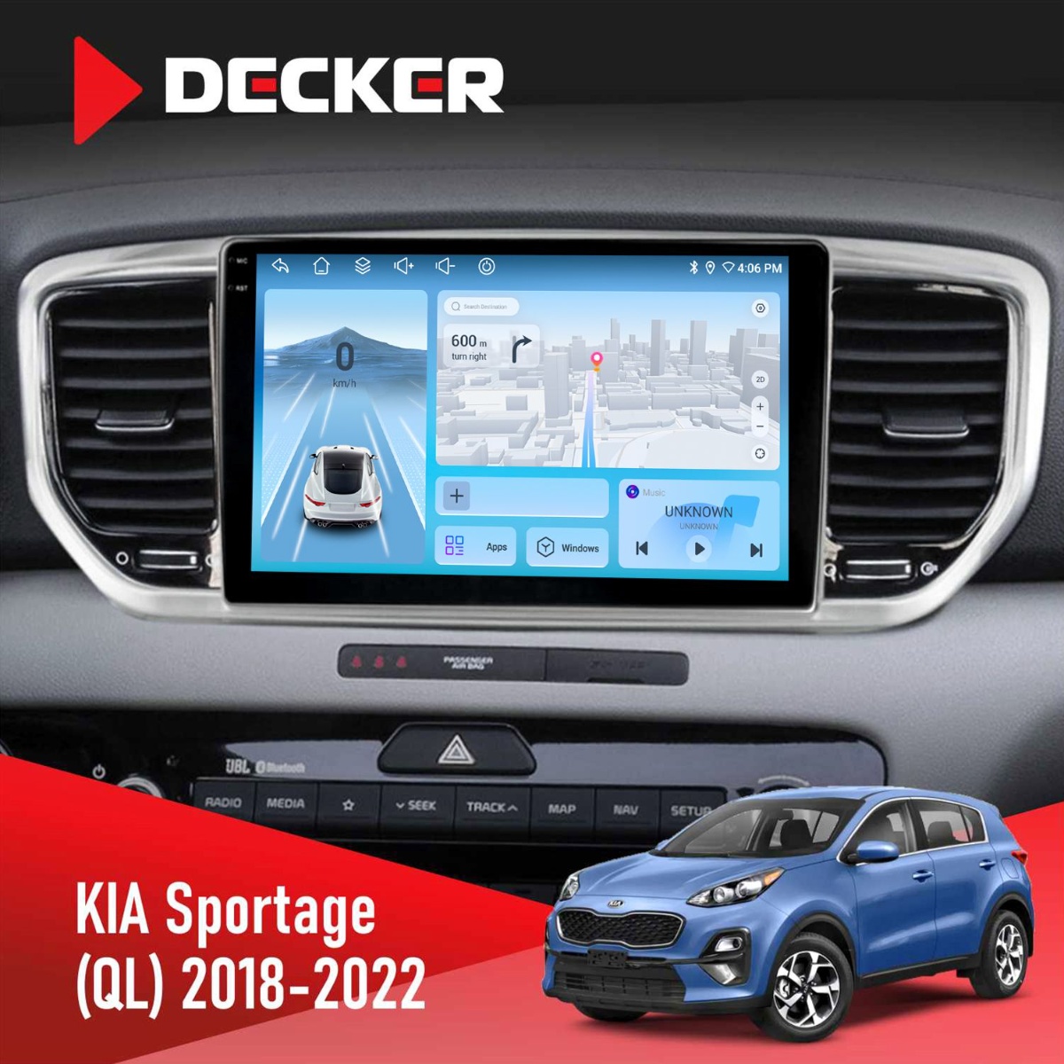 Штатна магнітола Kia Sportage 4 QL 2016-2018 CAN Decker D9-010 6x128 DSP 4G 2K Штатна магнітола Kia Sportage 4 QL 2016-2018 CAN Decker D9-010 6x128 DSP 4G 2K - Зображення 1