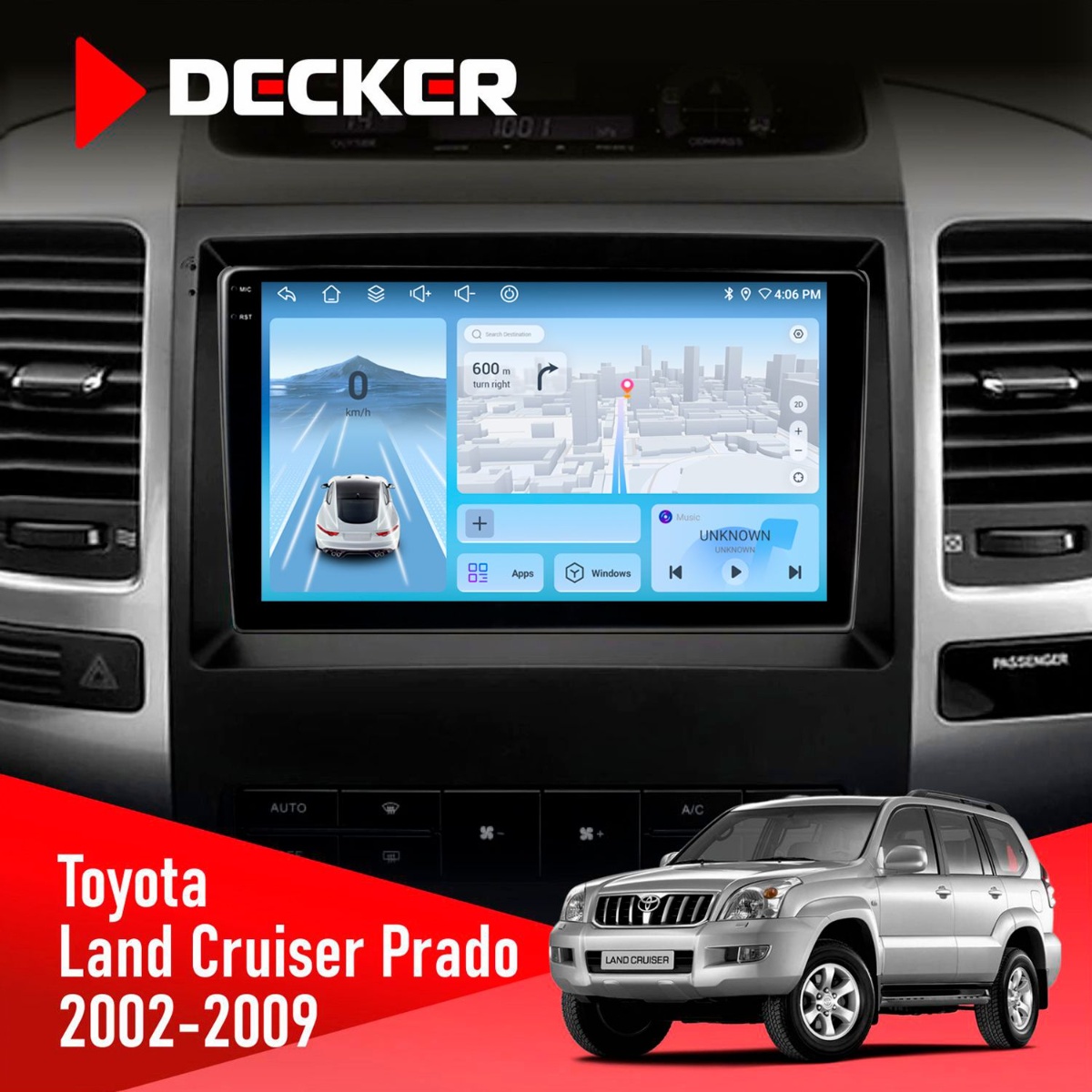 Штатна магнітола Toyota Land Cruiser Prado (120) 2002-2009 AMP Decker D9-010 6x128 DSP 4G 2K Штатна магнітола Toyota Land Cruiser Prado (120) 2002-2009 AMP Decker D9-010 6x128 DSP 4G 2K - Зображення 1