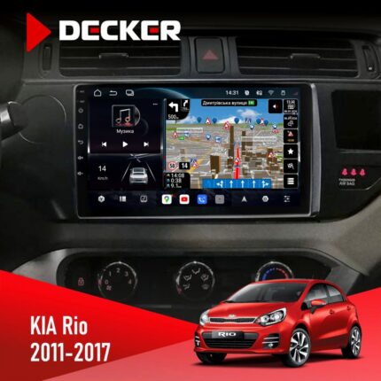 Штатна магнітола KIA Rio 2015-2017 Decker D9-011 4x64 DSP 4G 360 — мультимедійний центр з екраном 9 дюймів