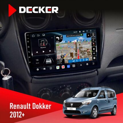 Штатна магнітола Renault Dokker, Sandero, Lodgy 2012 Decker D9-011 4x64 DSP 4G 360 з 9-дюймовим QLED екраном