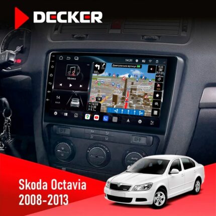 Штатна магнітола Skoda Octavia A5 2008-2013 Black Decker D10-011 4x64 DSP 4G 360 — вигляд спереду