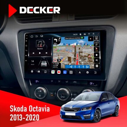 Штатна магнітола Skoda Octavia A7 Decker D10-011 4x64 DSP 4G 360 — лицьова панель QLED 10.1 дюйма