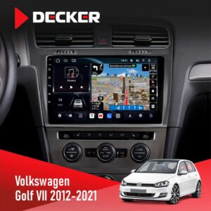Штатна магнітола Volkswagen Golf 2012-2021 Silver Decker D10-011 4x64 DSP 4G 360 на центральній консолі автомобіля