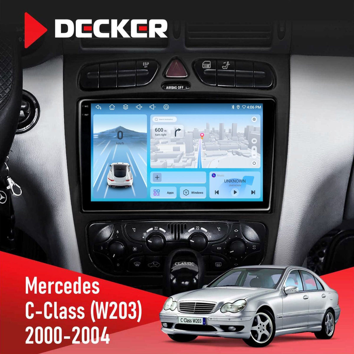 Штатна магнітола Mercedes-Benz C-Class (W203) 2000-2004 AMP Decker D9-010 6x128 DSP 4G 2K Штатна магнітола Mercedes-Benz C-Class (W203) 2000-2004 AMP Decker D9-010 6x128 DSP 4G 2K - Зображення 1