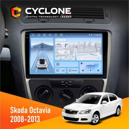 Штатна магнітола Skoda Octavia A5 2008-2013 Silver Cyclone C10-012 4x64 DSP 4G