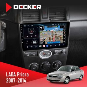 Штатна магнітола Lada Priora Decker D9 для Black 2007-2014 з 9-дюймовим QLED-екраном та підтримкою 4G і DSP