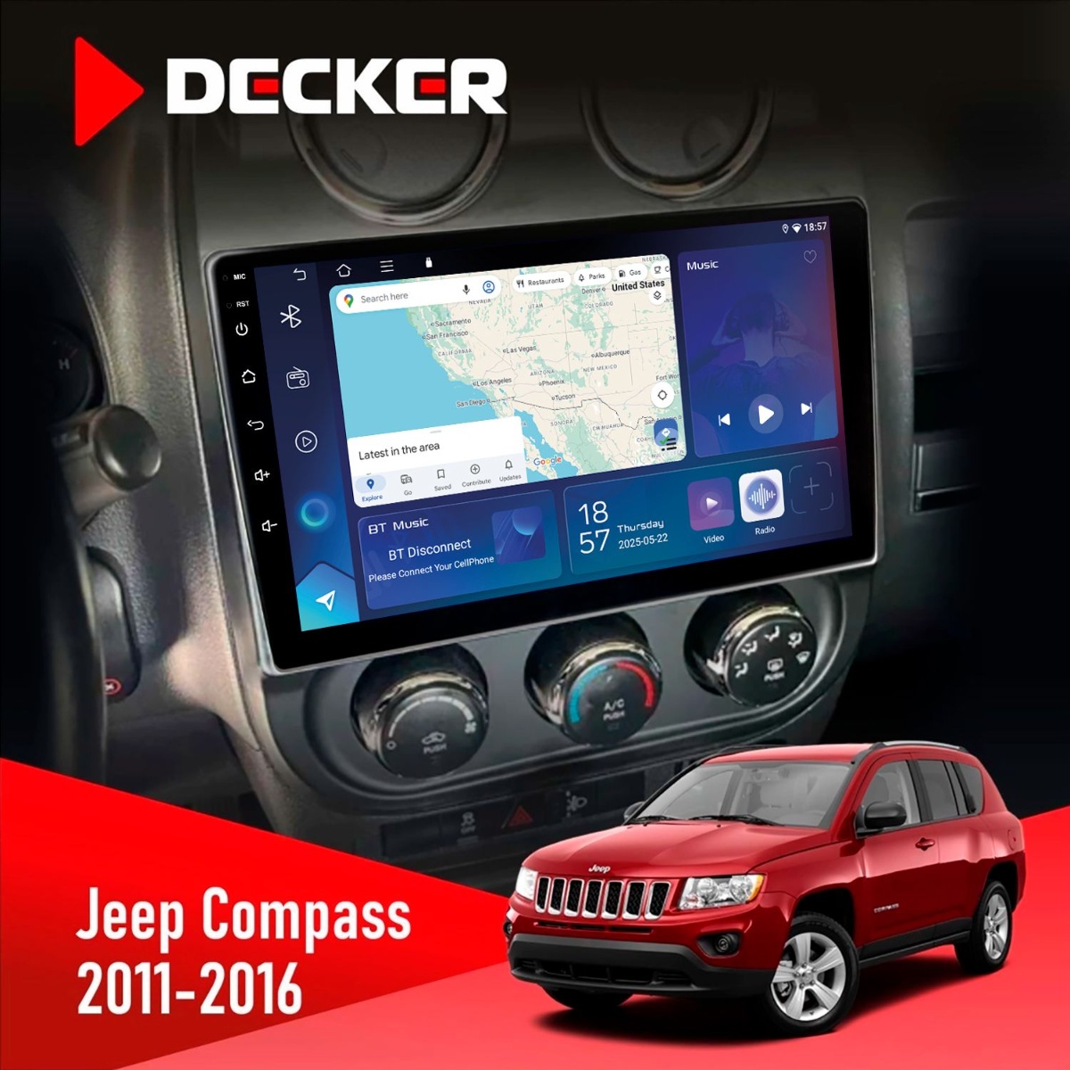 Штатна магнітола Jeep Compass, Patriot 2011-2016 Decker D10-007 4x64, DSP, 360, 4G Штатна магнітола Jeep Compass Patriot Decker D10-007