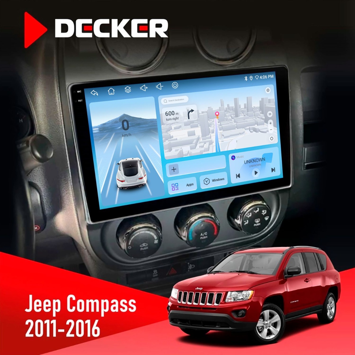 Штатна магнітола Jeep Compass, Patriot 2011-2016 Decker D10-010 6x128 DSP 4G 2K Штатна магнітола Jeep Compass, Patriot 2011-2016 Decker D10-010 6x128, DSP, 4G, 2K - Зображення 1