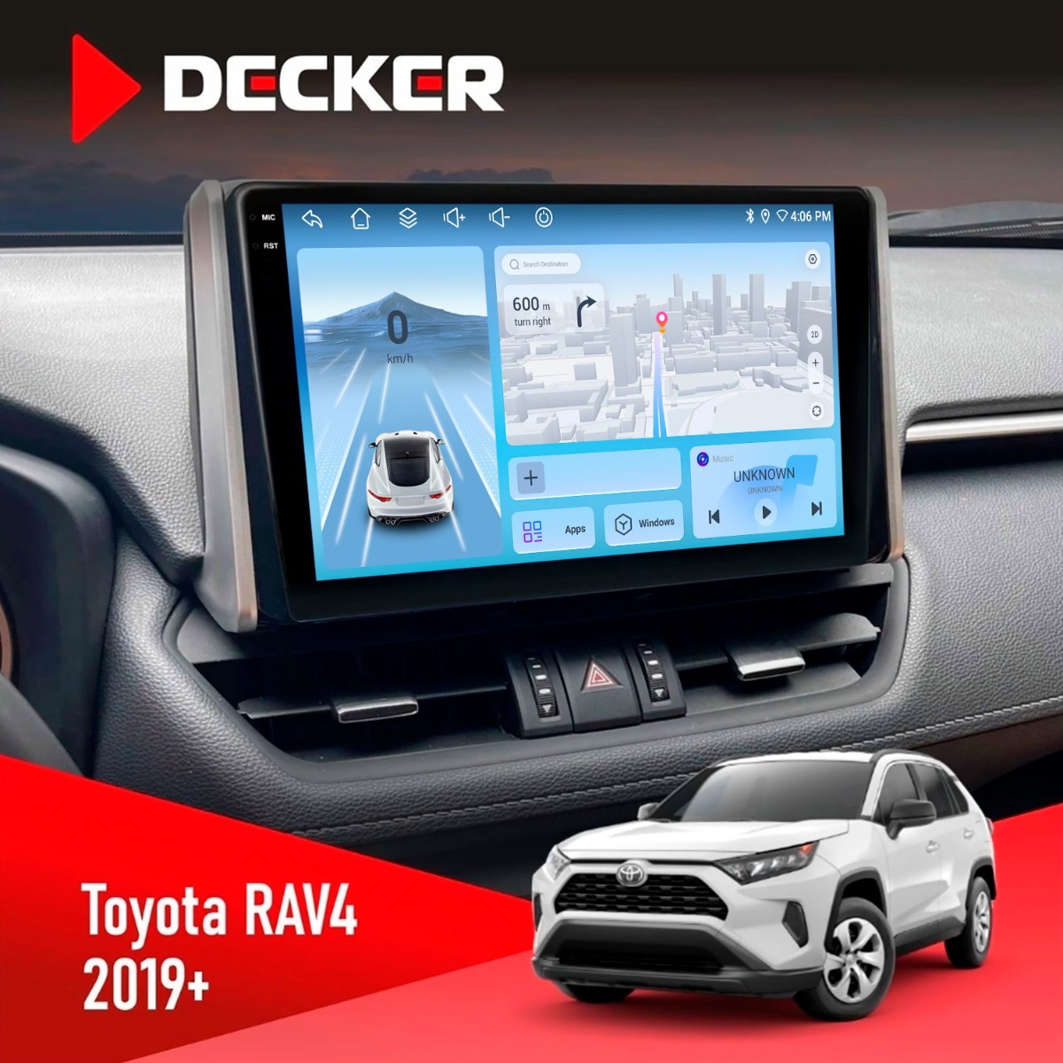 Штатна магнітола Toyota RAV4 2019 Decker D10-010 6x128 DSP 4G 2K Штатна магнітола Toyota RAV4 2019+ Decker D10-010 6x128, DSP, 4G, 2K - Зображення 1