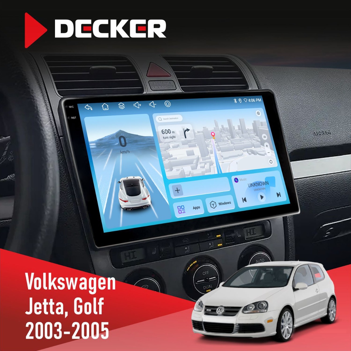 Штатна магнітола Volkswagen Golf 2003-2008 Climate 2 Decker D10-010 6x128 DSP 4G 2K Штатна магнітола Volkswagen Golf 2003-2008 Climate 2 Decker D10-010 6x128, DSP, 4G, 2K - Зображення 1