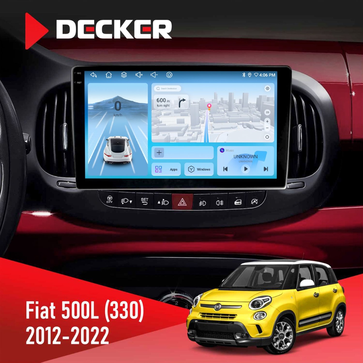 Штатна магнітола Fiat 500L (330) 2012-2022 Decker D10-010 6x128 DSP 4G 2K Штатна магнітола Fiat 500L (330) 2012-2022 Decker D10-010 6x128, DSP, 4G, 2K - Зображення 1