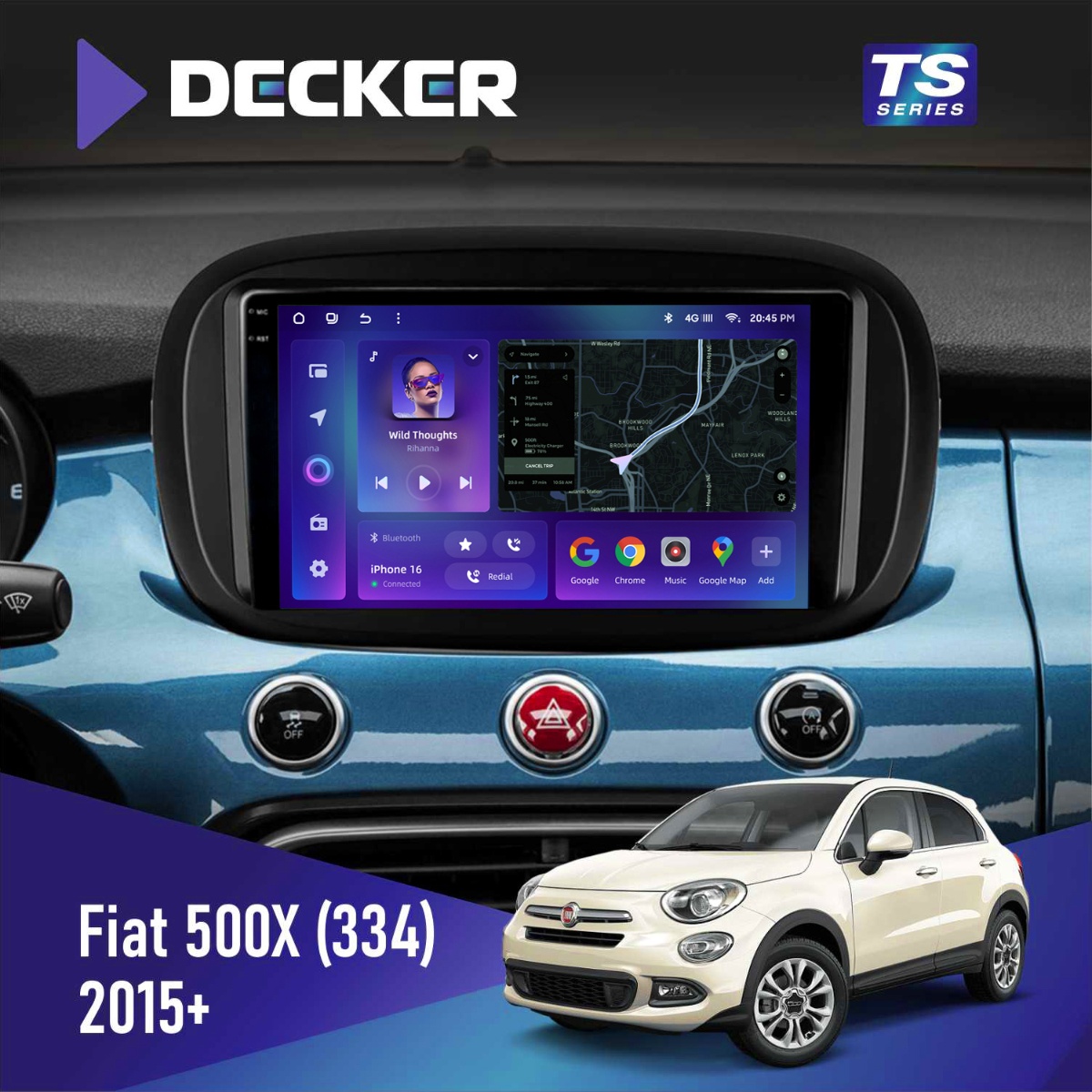 Штатна магнітола Fiat 500X (334) 2015+ Decker D9-008 8x128 DSP 4G Штатна магнітола Fiat 500X Decker D9-008
