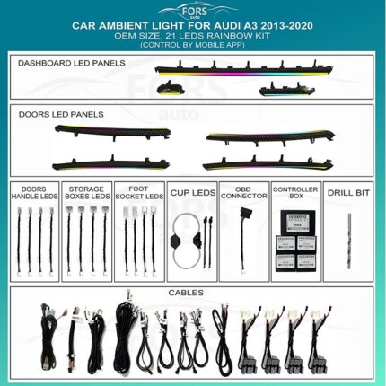 Підсвітка салону FORS.auto для Audi A3 2013-2020 (Rainbow Kit)-21 LEDs