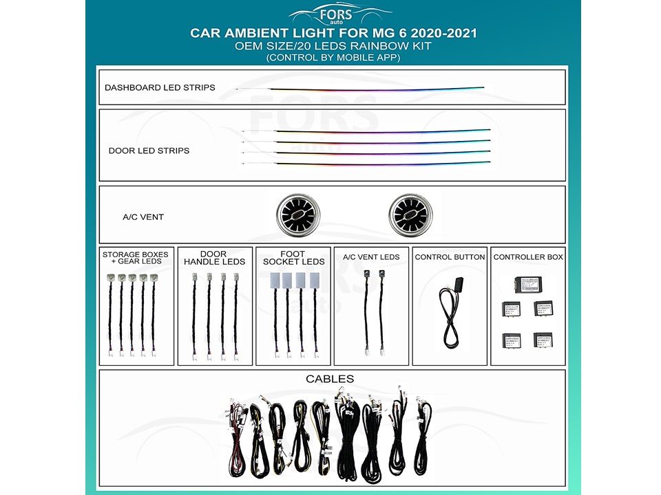 Підсвітка салону FORS.auto для MG 6 2020-2021 (Rainbow Kit)-20 LEDs Підсвітка салону MG 6