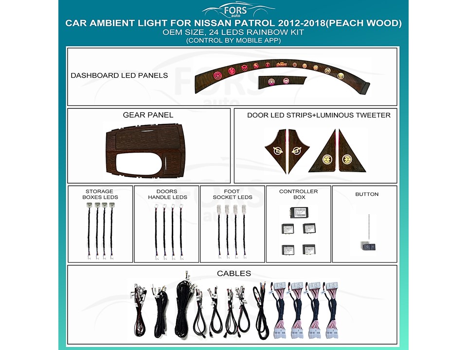 Підсвітка салону FORS.auto для Nissan Patrol 2012-2018 (Peach Wood )-24 LEDs Підсвітка салону Nissan Patrol